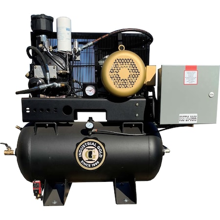 Industrial Gold 5hp, 3 phase, 208-230V, Open Frame, 30 Gallon Horzontal Tank 200PSI R53H33